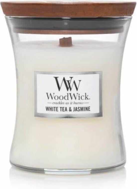 Woodwick Hourglass Medium Geurkaars - White Tea & Jasmine