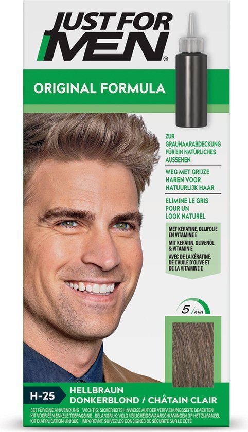 Just For Men Original Haarkleuring H25 Donkerblond - Haarverf voor Mannen - Professionele Grijsdekking in 5 Minuten - 100% Natuurlijke Uitstraling - Dekt tot 8 Weken - Vrij van Ammoniak