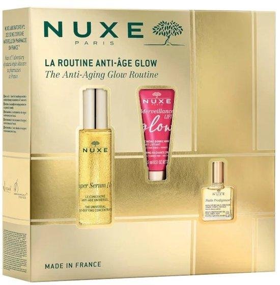 Anti-Aging Glow Routine Set Nuxe: Super Serum [10], Vegan, Anti-Ageing, Day & Night, Serum, For Face & Neck, 30 ml + Merveillance Lift, Glow Firming, Cream, For Face, 15 ml + Huile Prodigieuse Rich Multi-Purpose, Body Oil, For Face, Body & Hair, 10 ml *Miniature
