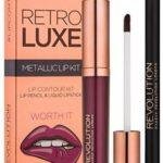 Set Makeup Revolution: Retro Luxe, Metallic, Liquid Lipstick, Worth It, 5.5 ml + Retro Luxe, Lip Liner, Worth It, 1 g