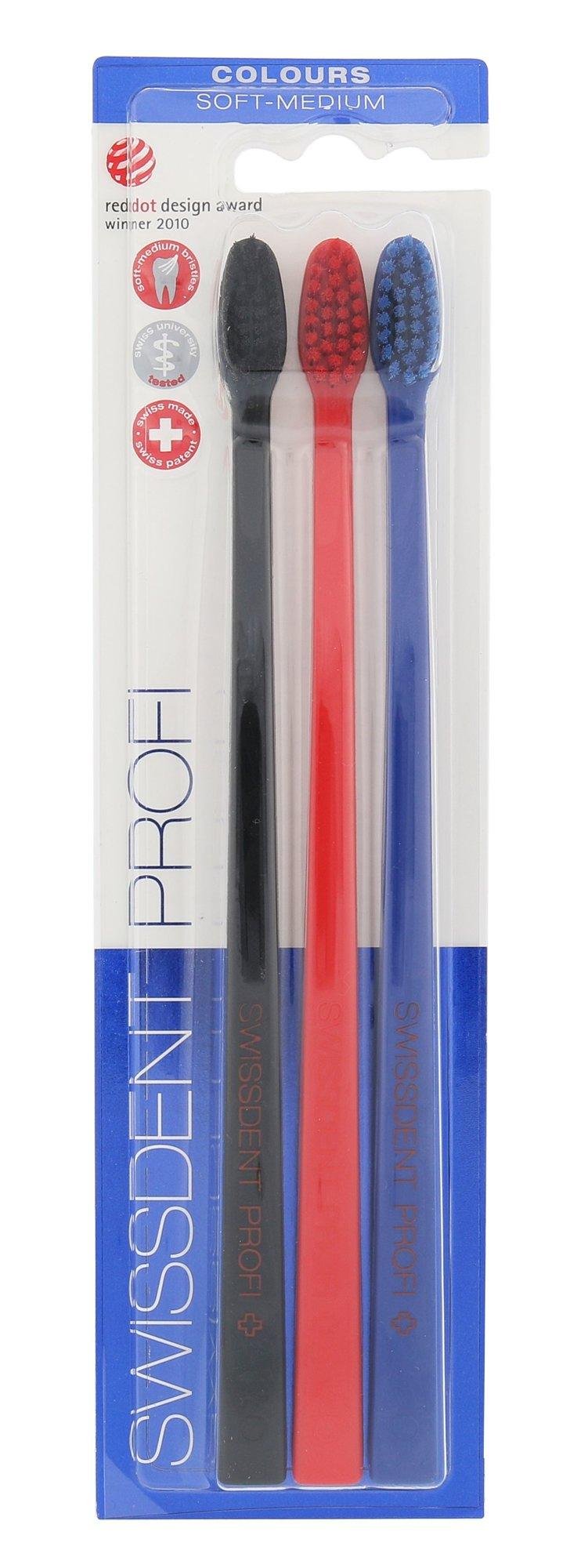 Swissdent Profi Colors Toothbrush Trio 3 Pack Soft Medium Black Red